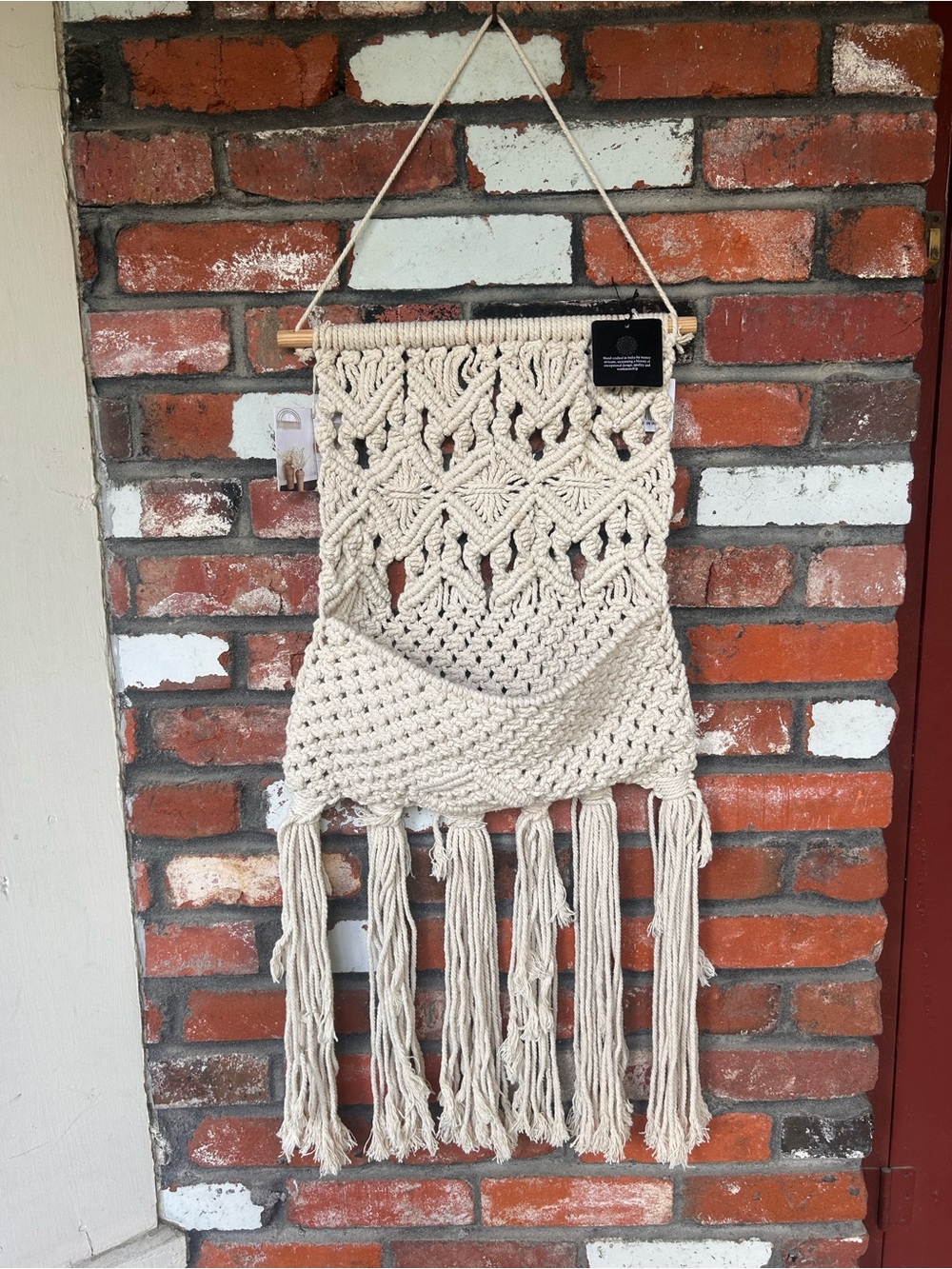 Macrame fringe wall hanging with pocket NEW